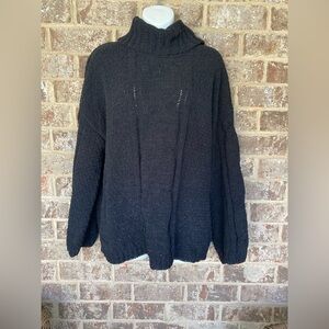 Cowl Neck Chenille Velvet Knit Velvety Black Cable Turtleneck Sweater size L NWT
